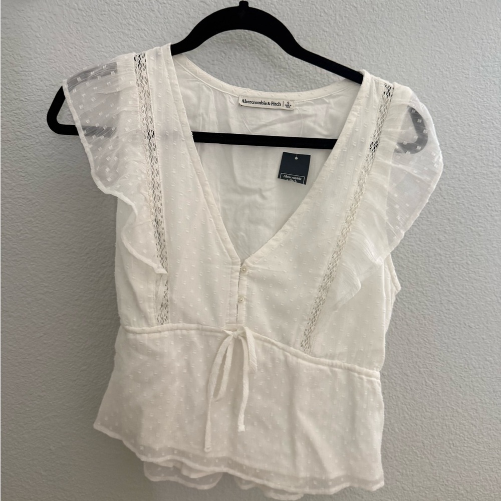Abercrombie & Fitch White Swiss Dot Peplum Tie-Front Top